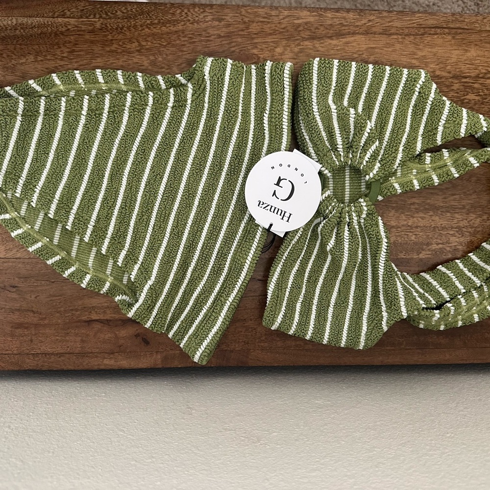 Hunza G Green and White Stripe Bikini Swimsuit